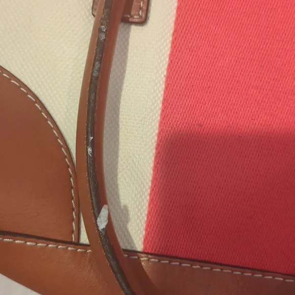 Michael Kors Hamilton Mono Red Stripe Canvas Leather Tote Large Lock Chain - Picture 6 of 10